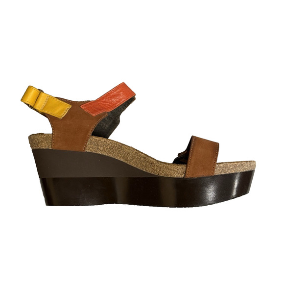 New NAOT Miracle Hawaiian Brown Orange Sunshine Wedge Sandal Womens Size 9 - Picture 3 of 11